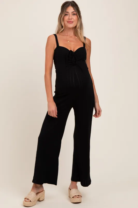 Black Ribbed Cinched Front Maternity Jumpsuit sold by Pinkblush
