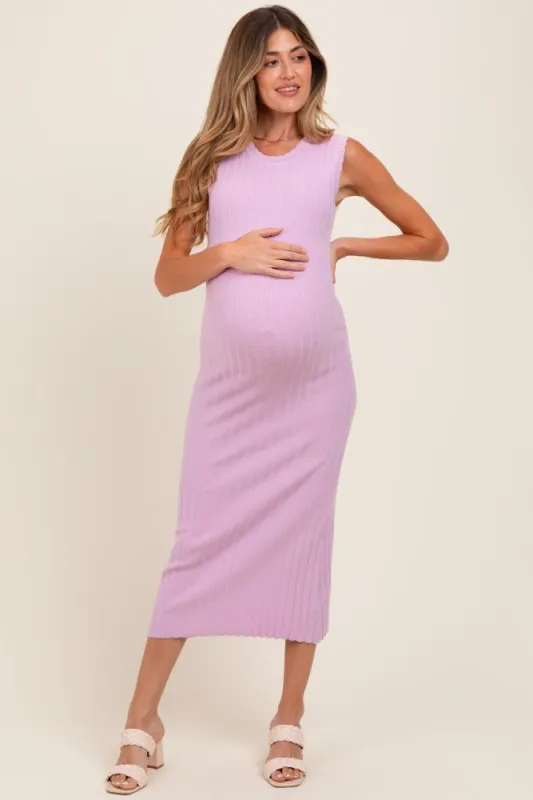 Light Pink Scalloped Ribbed Knit Sleeveless Maternity Midi Dress sold by Pinkblush