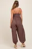 Mocha Smocked Button Front Shoulder Tie Maternity Jumpsuit sold by Pinkblush