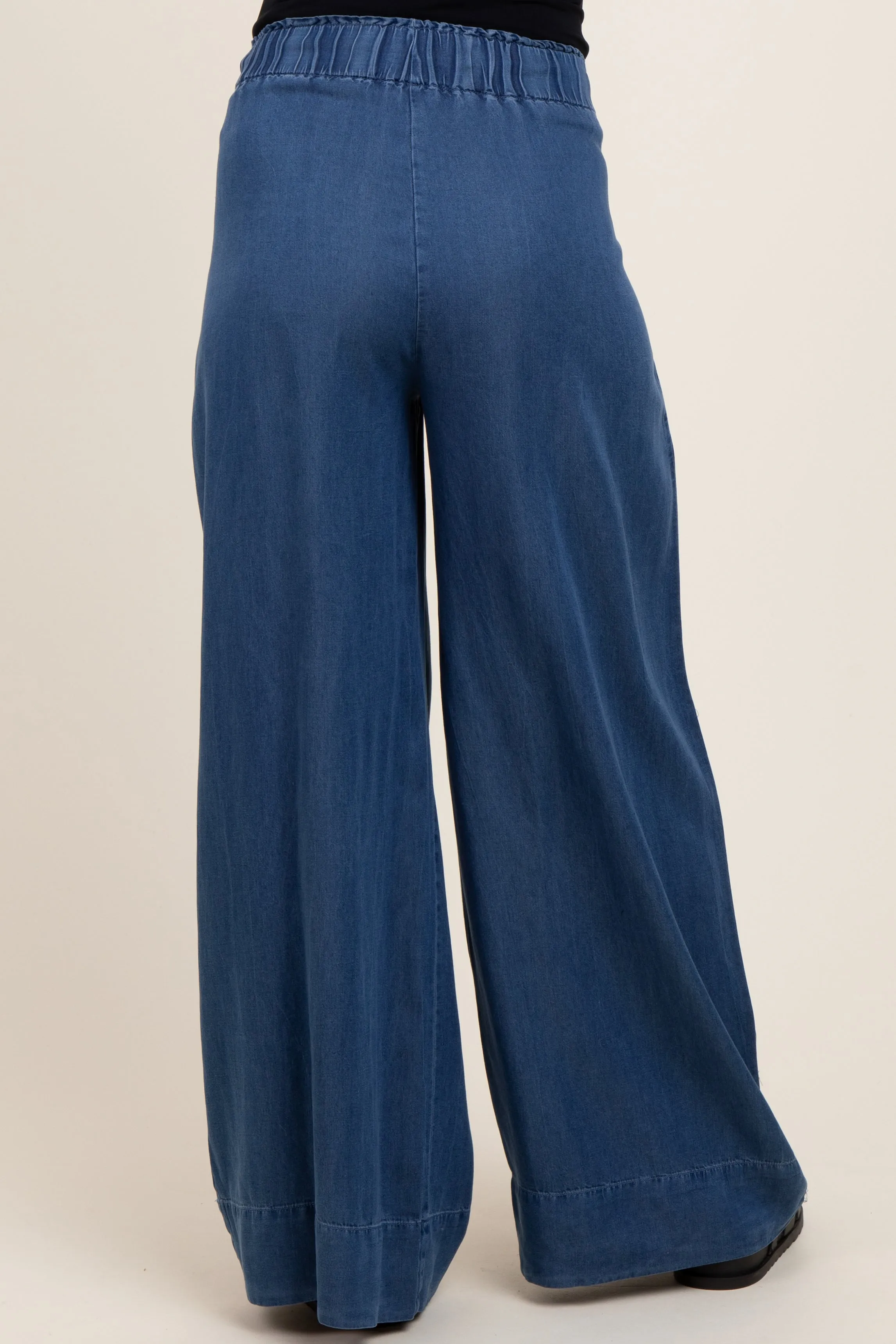 Navy Chambray Drawstring Wide Leg Maternity Pants sold by Pinkblush product image thumbnail 3