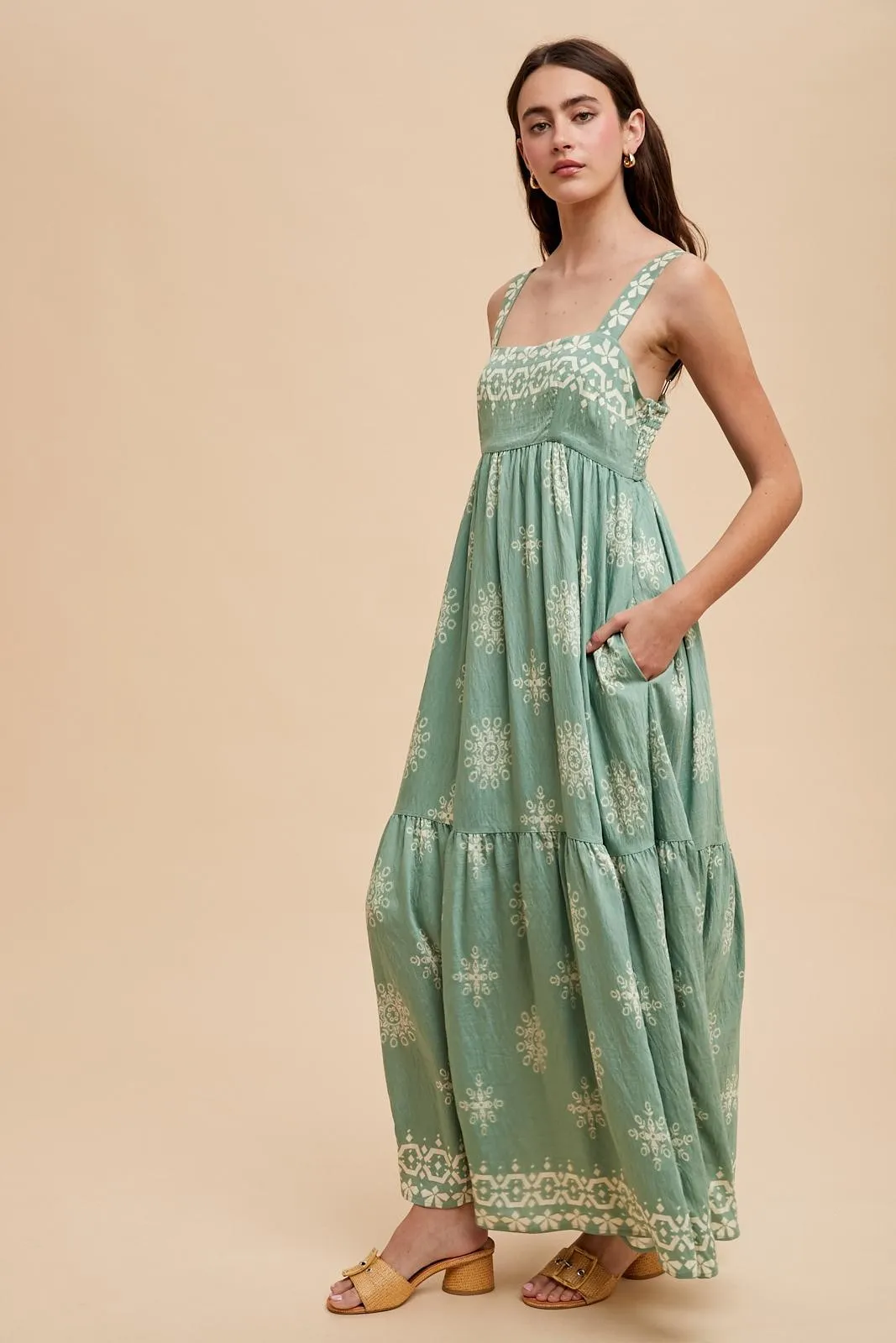 Mint Border Print Sleeveless Tiered Maxi Dress sold by Pinkblush product image thumbnail 4