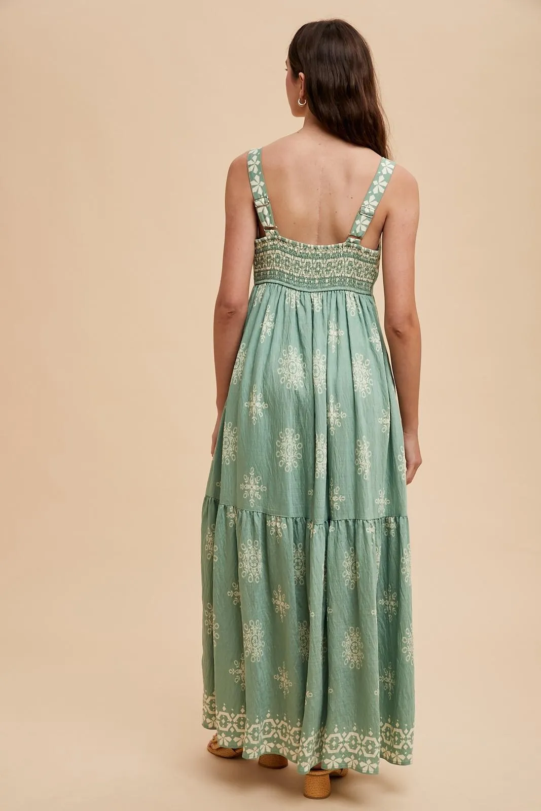 Mint Border Print Sleeveless Tiered Maxi Dress sold by Pinkblush product image thumbnail 5