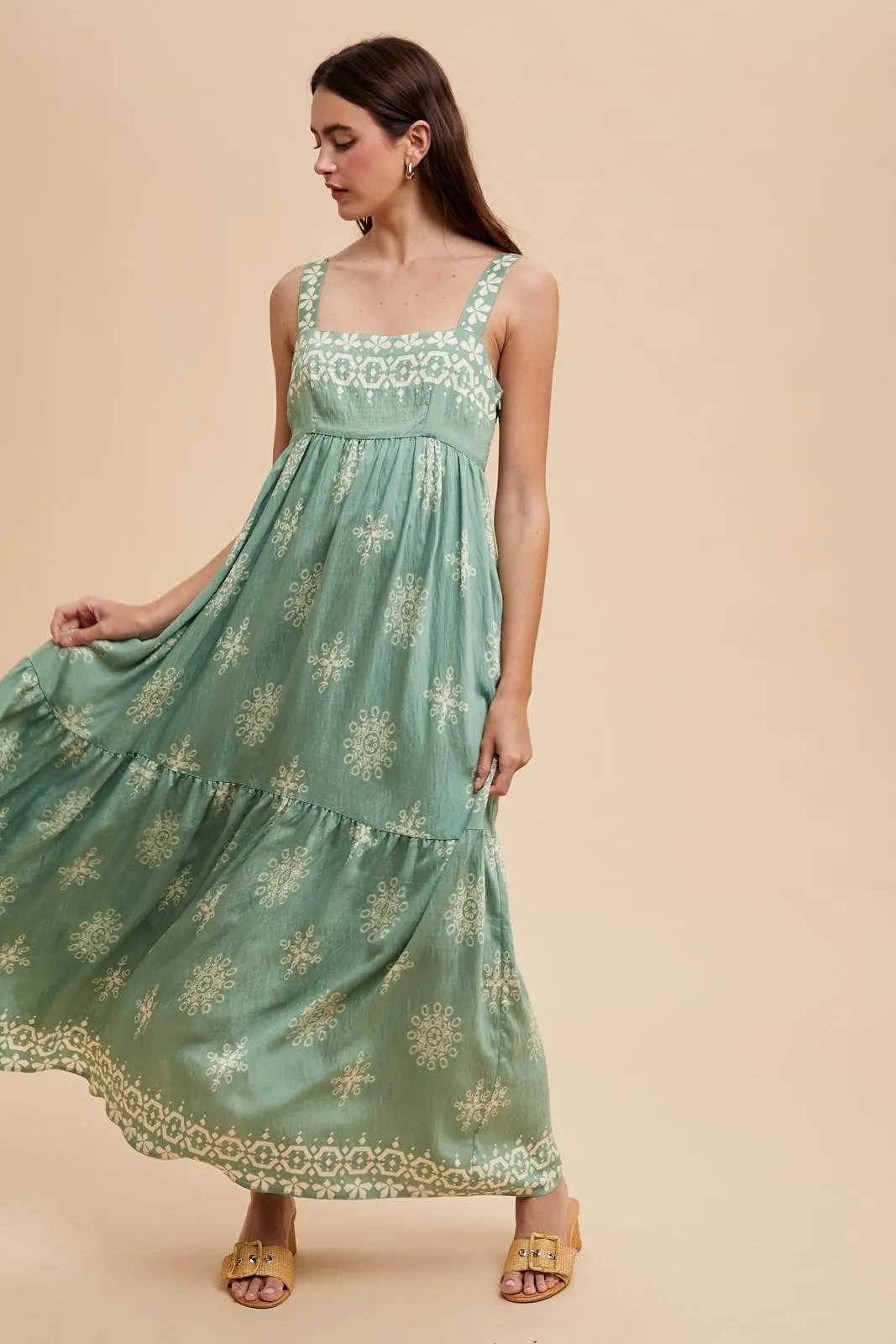 Mint Border Print Sleeveless Tiered Maxi Dress sold by Pinkblush product image thumbnail 2