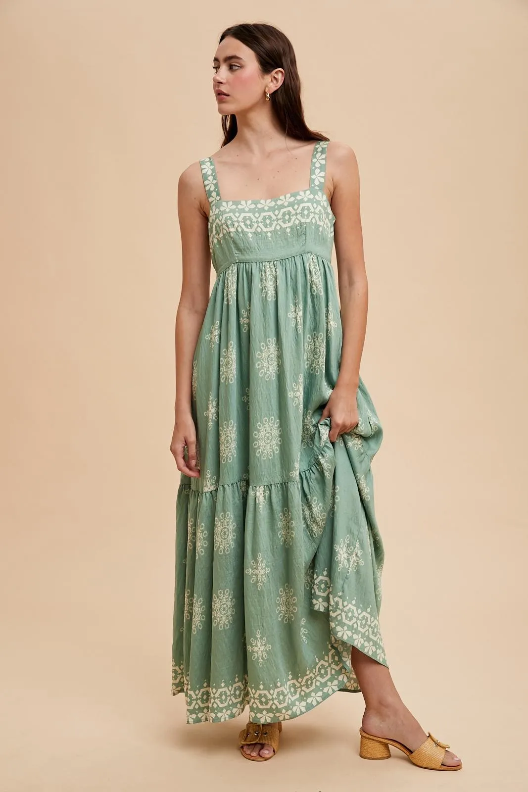 Mint Border Print Sleeveless Tiered Maxi Dress sold by Pinkblush product image thumbnail 3