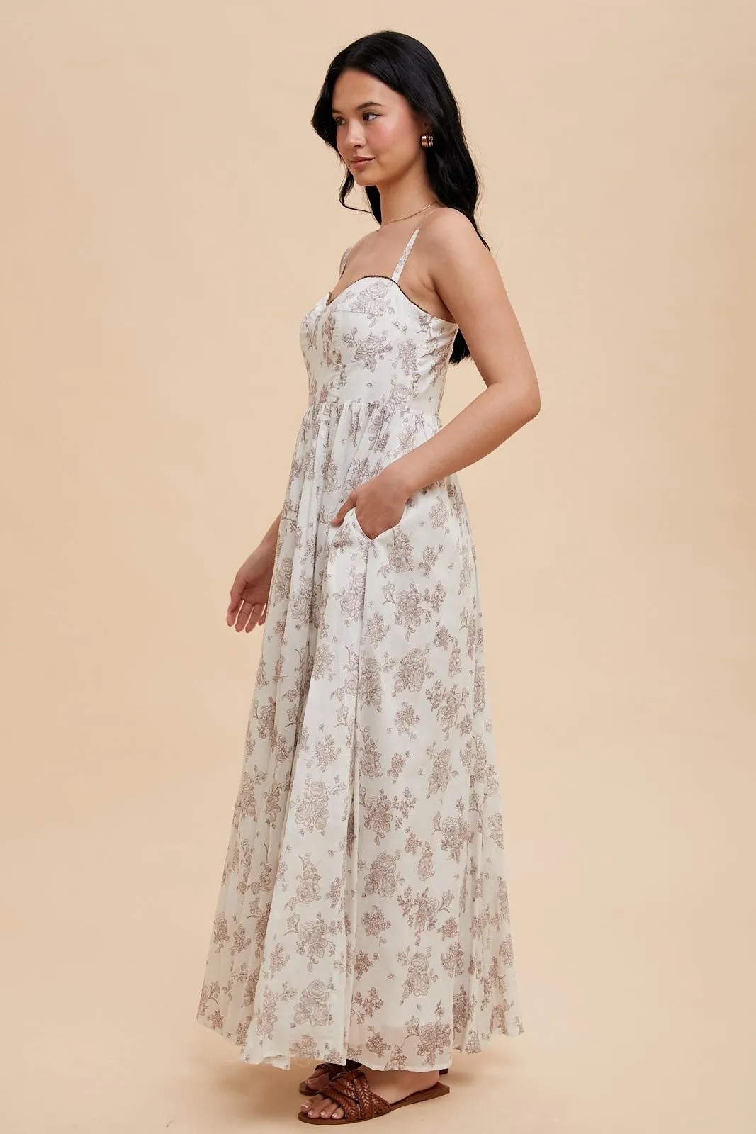 Ivory Cotton Floral Bustier Maxi Dress sold by Pinkblush product image thumbnail 3