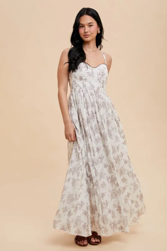 Ivory Cotton Floral Bustier Maxi Dress sold by Pinkblush