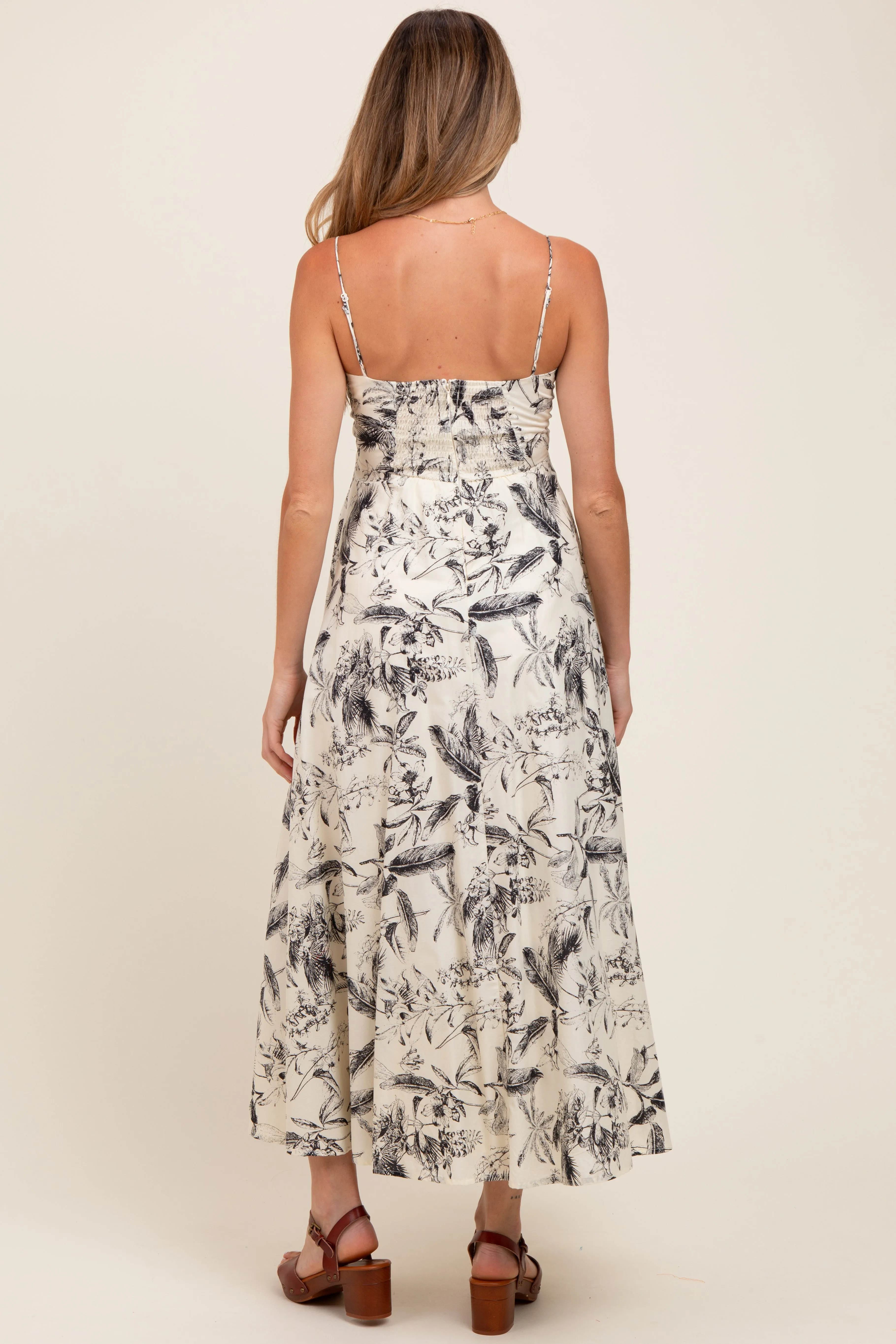 Cream Spaghetti Strap Printed A-Line Maternity Midi Dress sold by Pinkblush product image thumbnail 4