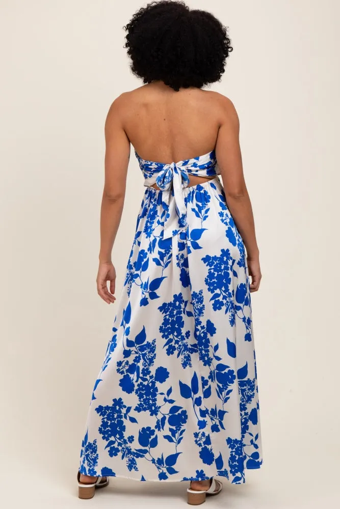 Blue Strapless Back Tie Maxi Dress sold by Pinkblush product image thumbnail 3