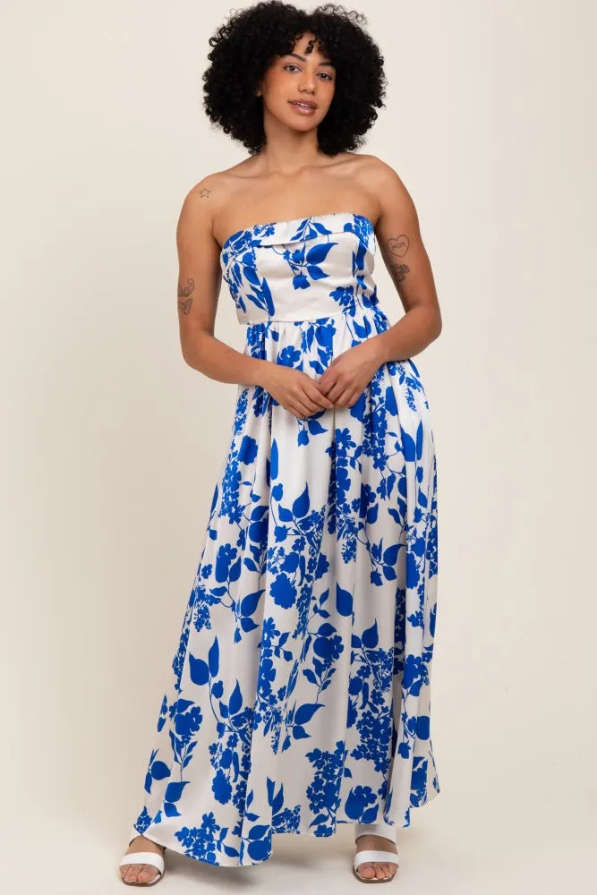 Blue Strapless Back Tie Maxi Dress sold by Pinkblush
