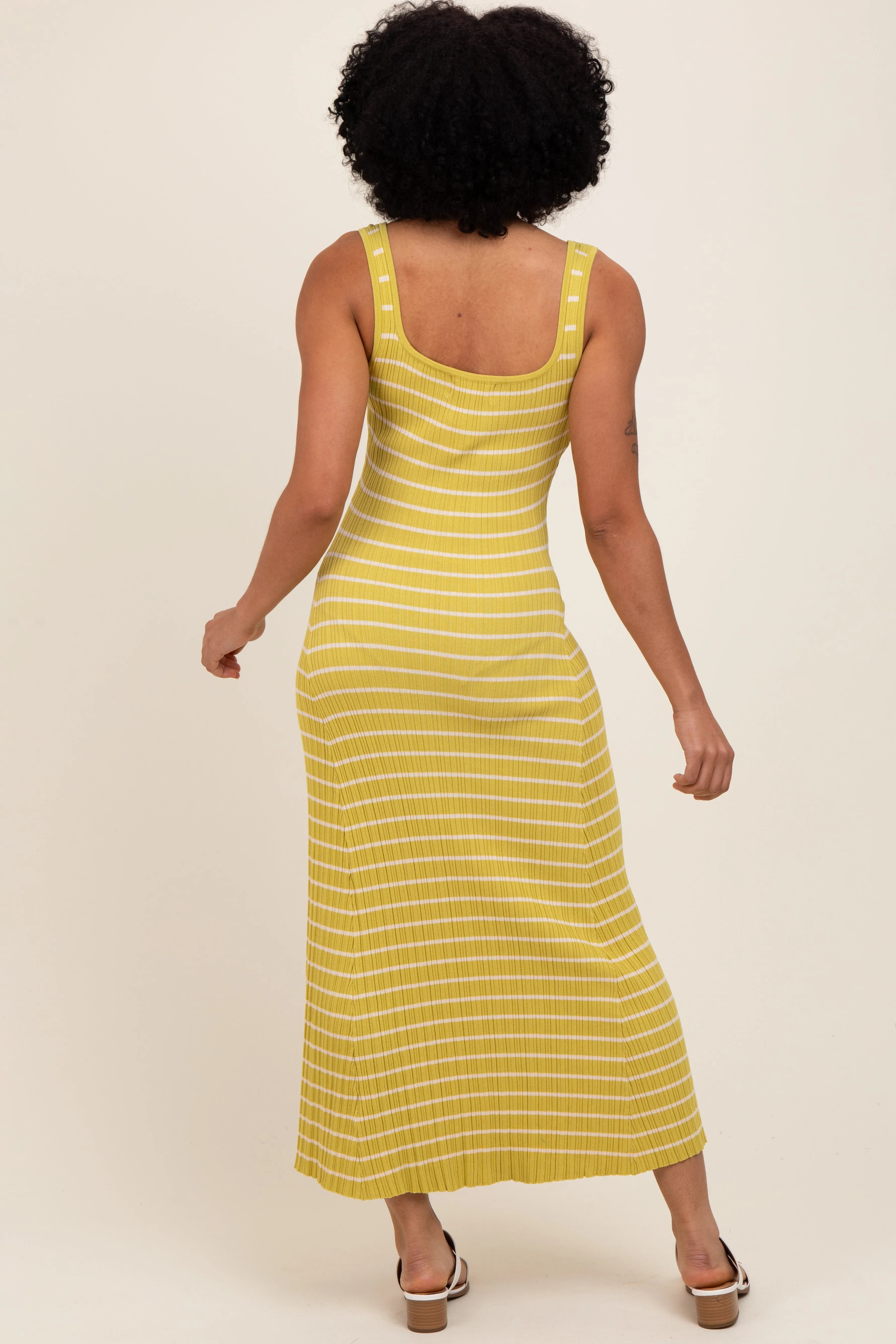 Lime/Cream Lightweight Rib Fit And Flare Midi Dress sold by Pinkblush product image thumbnail 3