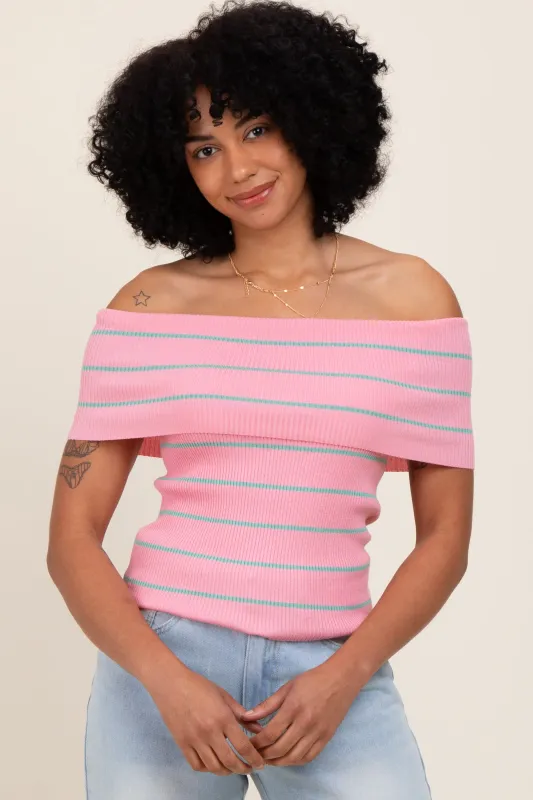 Light Pink Striped Off The Shoulder Sweater Top sold by Pinkblush
