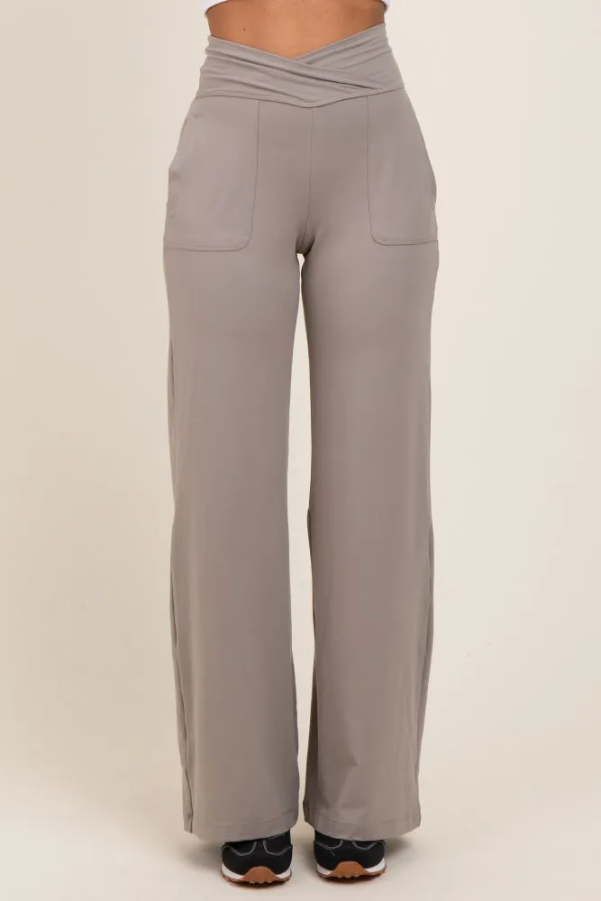 Light Taupe Crossover Waist Active Wide Leg Pant sold by Pinkblush product image thumbnail 2