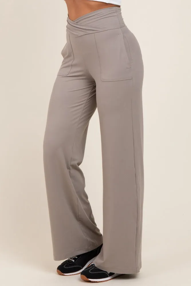 Light Taupe Crossover Waist Active Wide Leg Pant sold by Pinkblush product image thumbnail 3