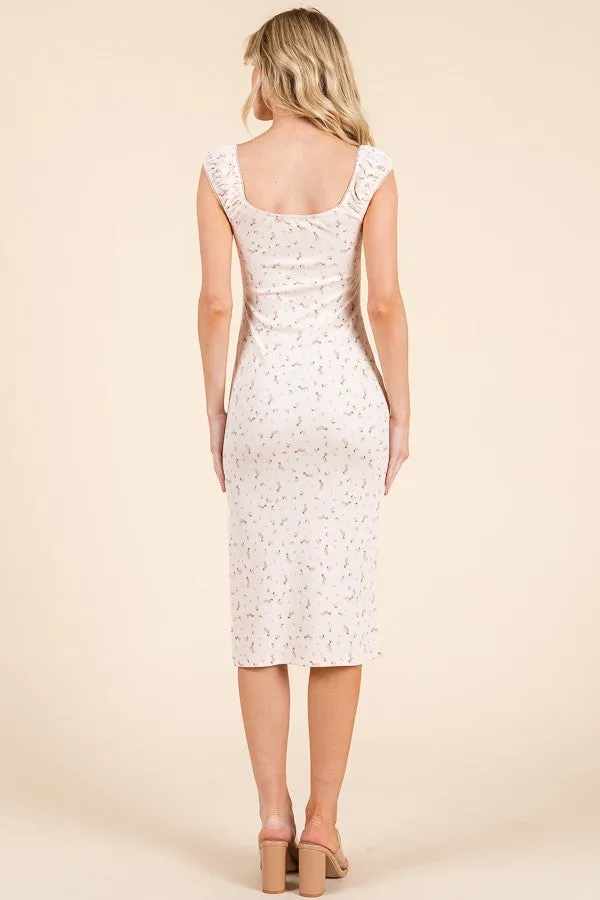 Pink Floral Ditsy Cap Sleeve Side Slit Midi Dress sold by Pinkblush product image thumbnail 3