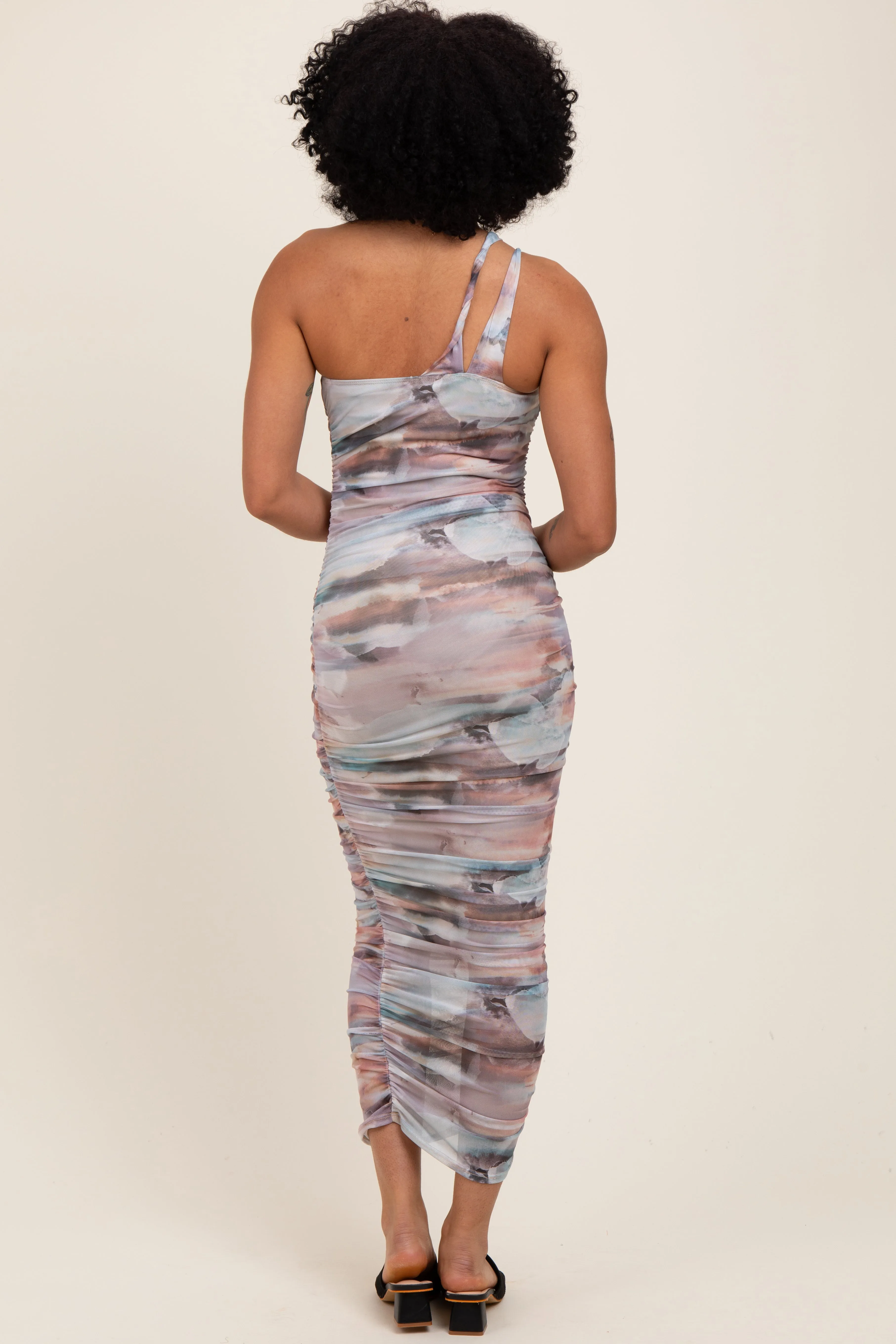Multicolor Printed Mesh One Shoulder Midi Dress sold by Pinkblush product image thumbnail 3