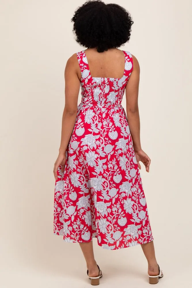 Red Floral Square Neck Sleeveless Midi Dress sold by Pinkblush product image thumbnail 3