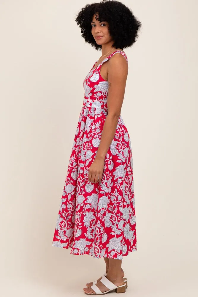 Red Floral Square Neck Sleeveless Midi Dress sold by Pinkblush product image thumbnail 2