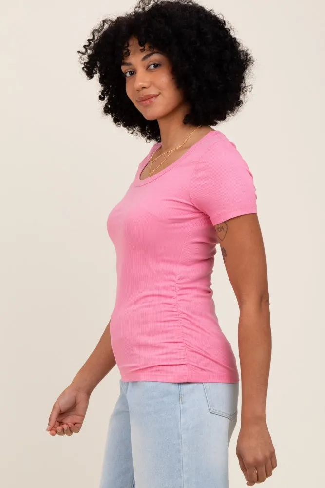 Pink Ribbed Ruched Short Sleeve Top sold by Pinkblush product image thumbnail 2