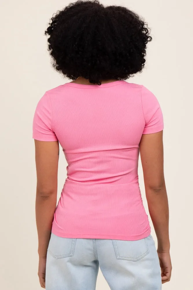 Pink Ribbed Ruched Short Sleeve Top sold by Pinkblush product image thumbnail 3