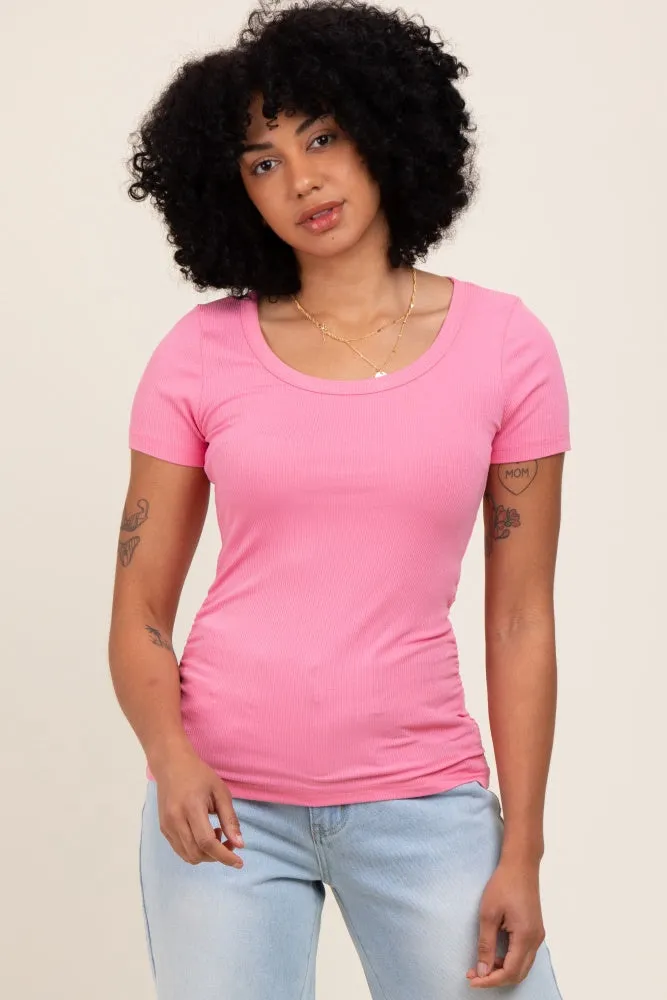Pink Ribbed Ruched Short Sleeve Top sold by Pinkblush