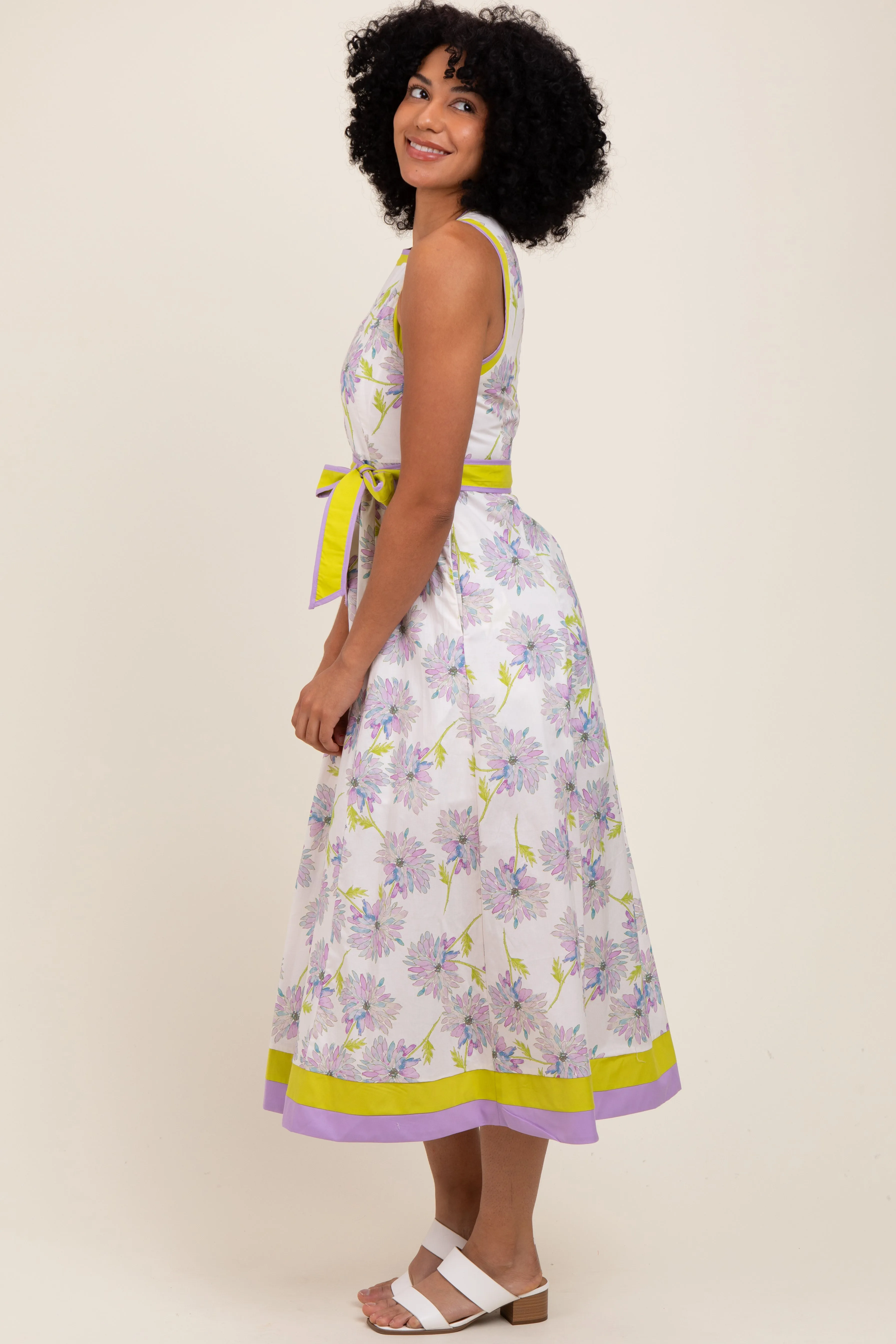 Lavender Floral Sleeveless Sash Tie Midi Dress sold by Pinkblush product image thumbnail 2