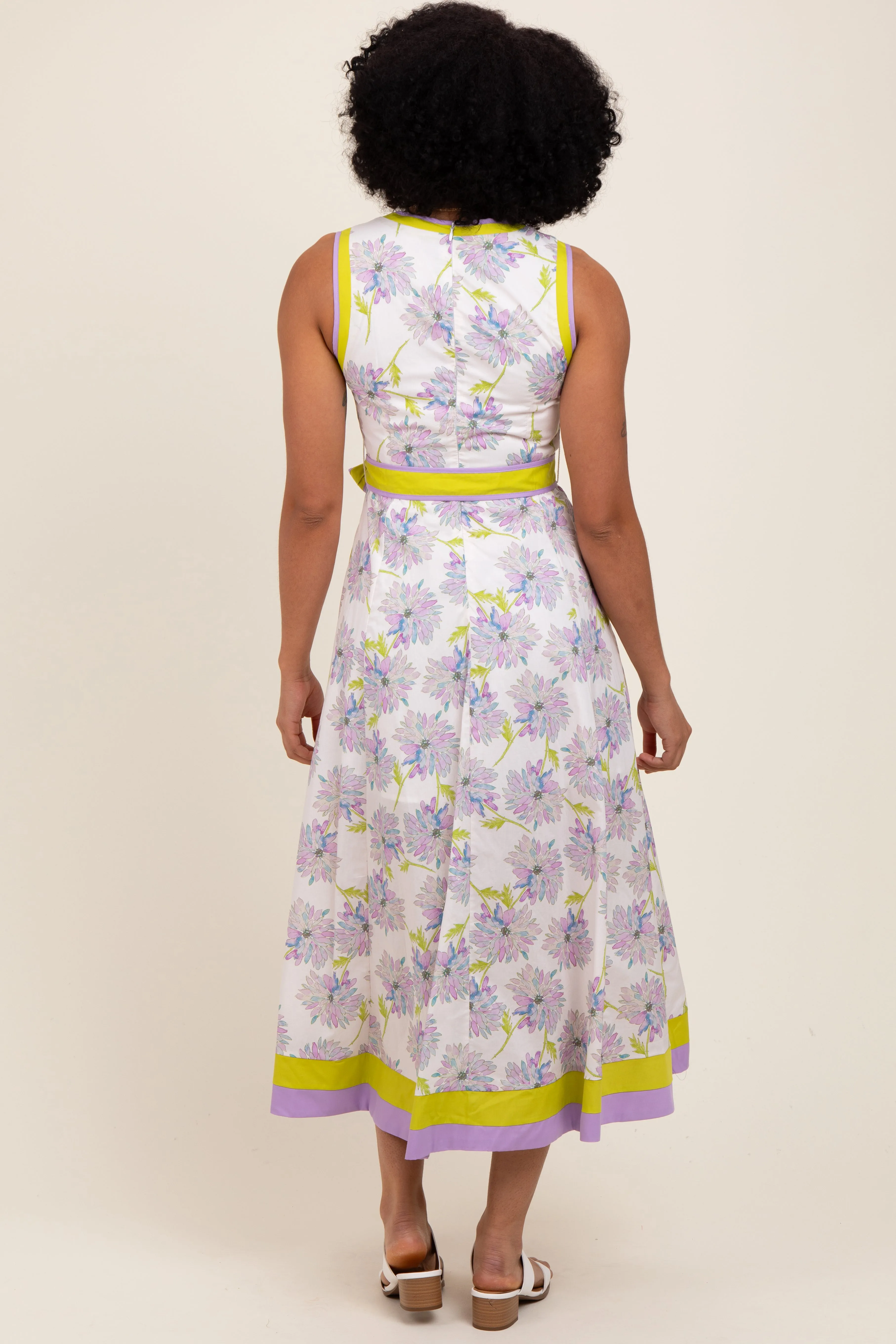 Lavender Floral Sleeveless Sash Tie Midi Dress sold by Pinkblush product image thumbnail 3
