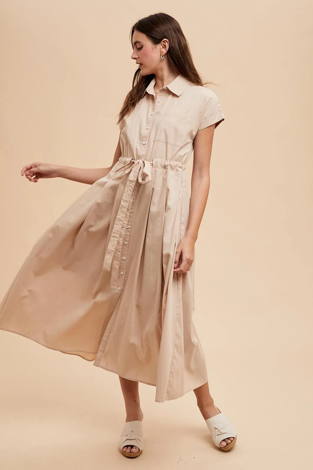 Beige Button Down Shirt Maxi Dress sold by Pinkblush product image thumbnail 2