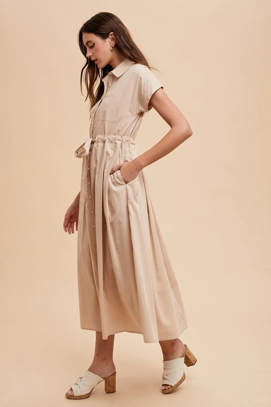Beige Button Down Shirt Maxi Dress sold by Pinkblush product image thumbnail 3