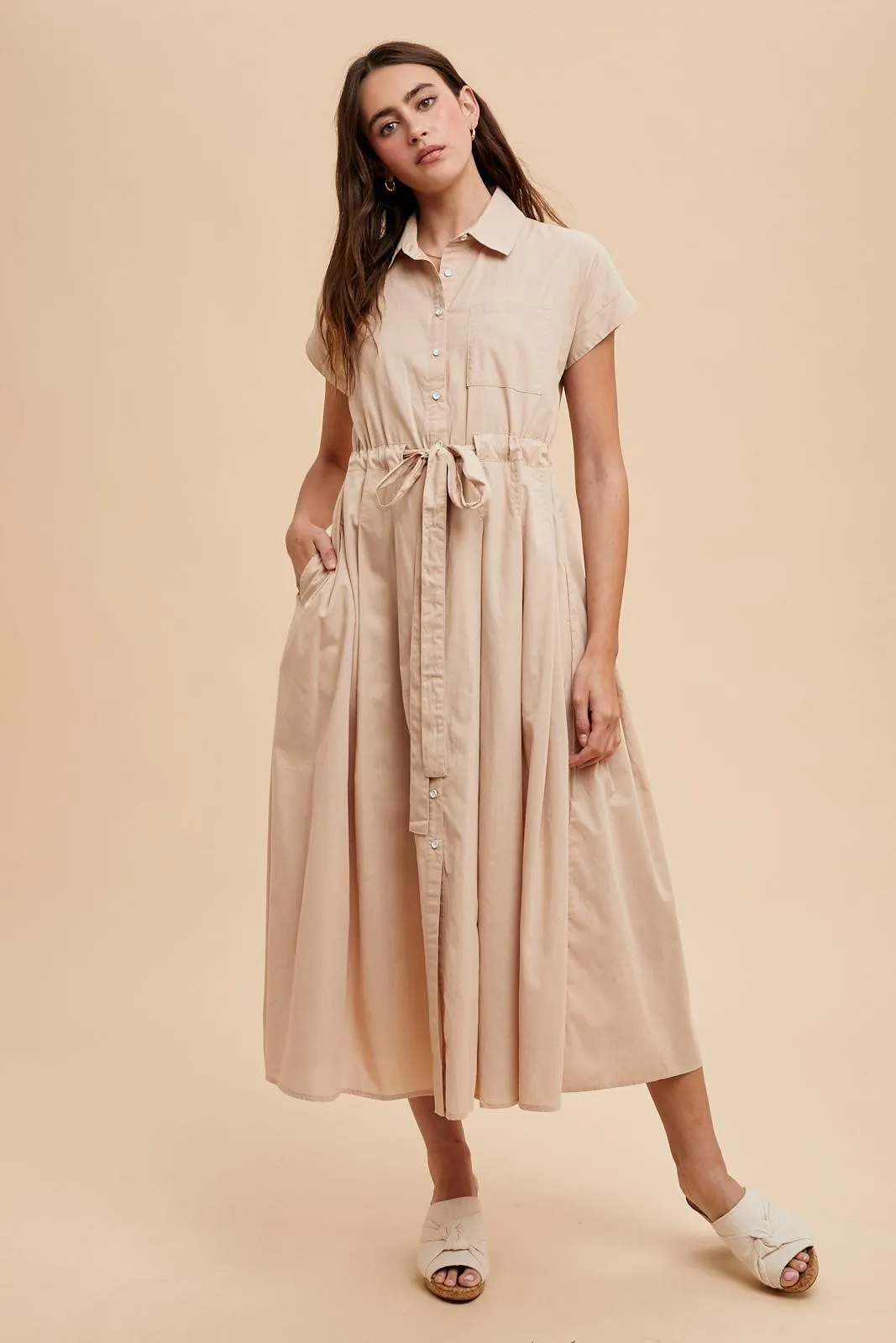 Beige Button Down Shirt Maxi Dress sold by Pinkblush