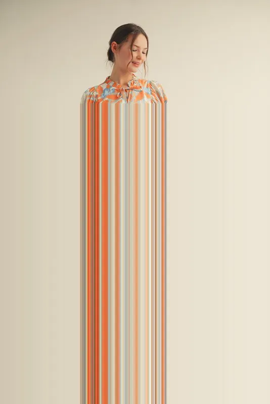 Orange Abstract Floral Front Tie 3/4 Sleeve Dress sold by Pinkblush product image thumbnail 4