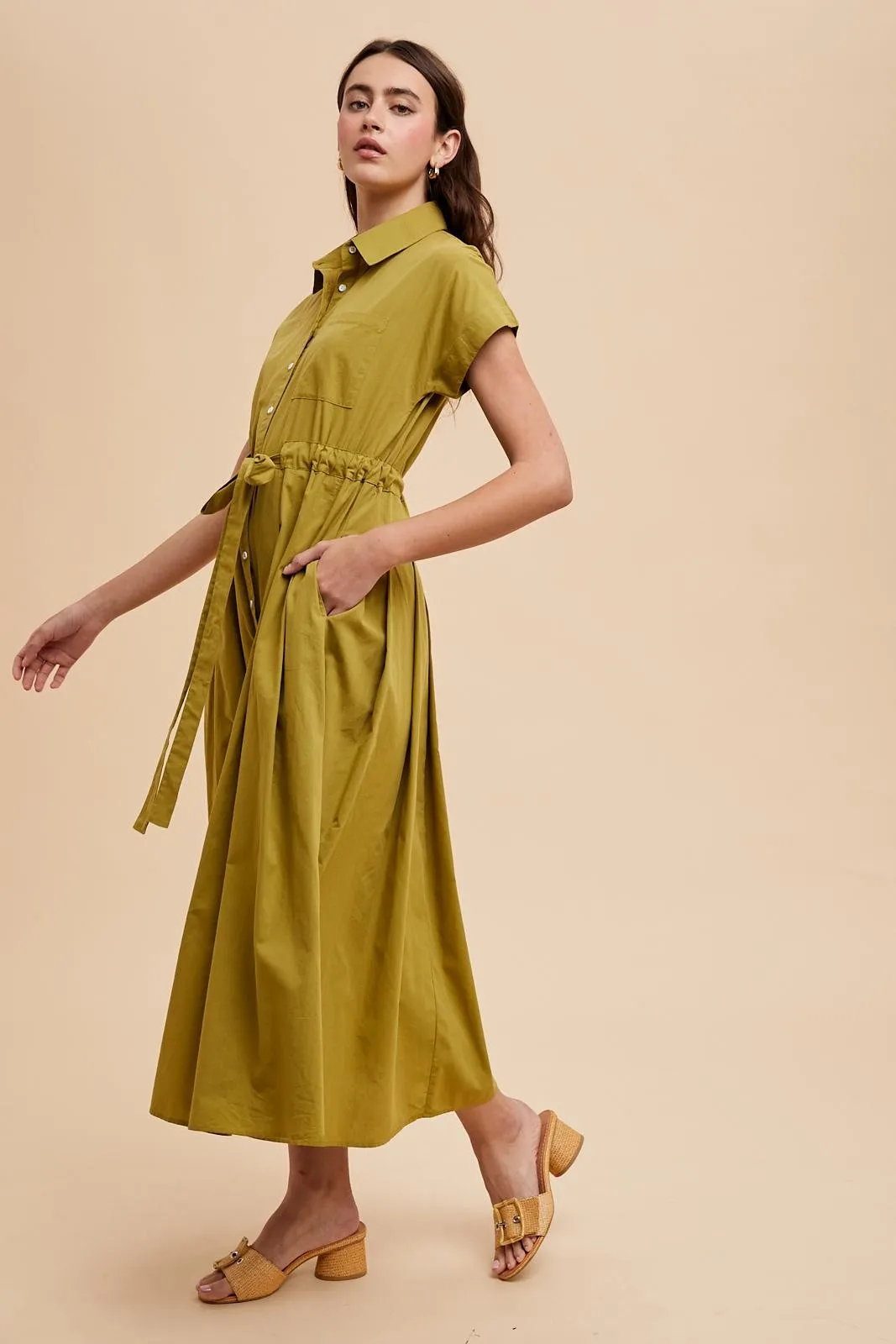 Olive Button Down Shirt Maxi Dress sold by Pinkblush product image thumbnail 3