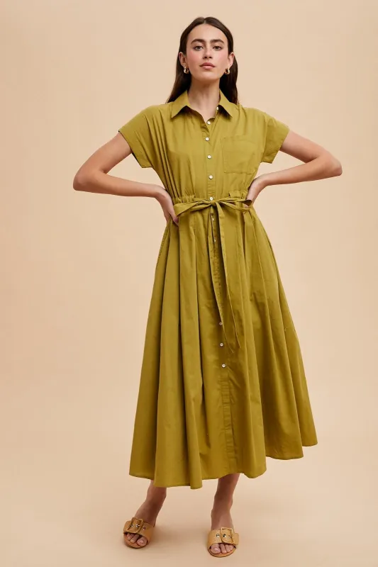 Olive Button Down Shirt Maxi Dress sold by Pinkblush
