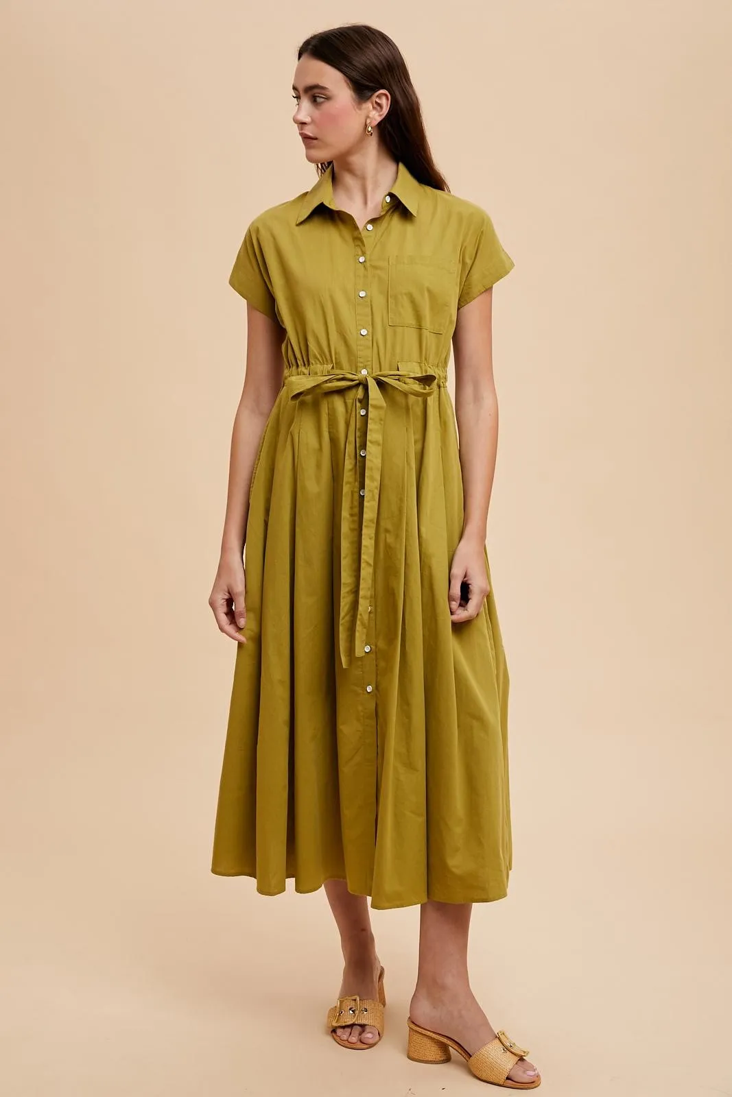 Olive Button Down Shirt Maxi Dress sold by Pinkblush product image thumbnail 2