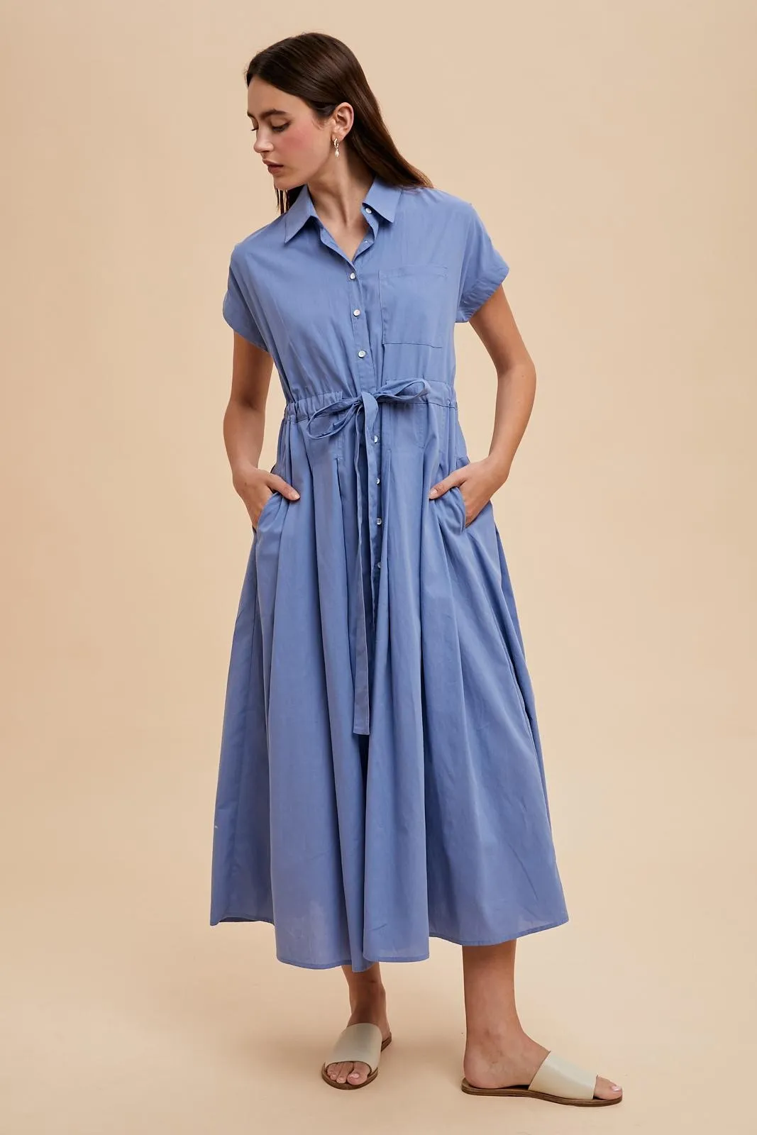 Blue Button Down Shirt Maxi Dress sold by Pinkblush