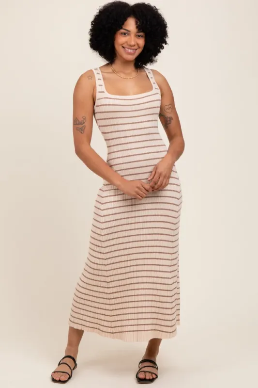 Natural/Mocha Lightweight Rib Fit And Flare Midi Dress sold by Pinkblush
