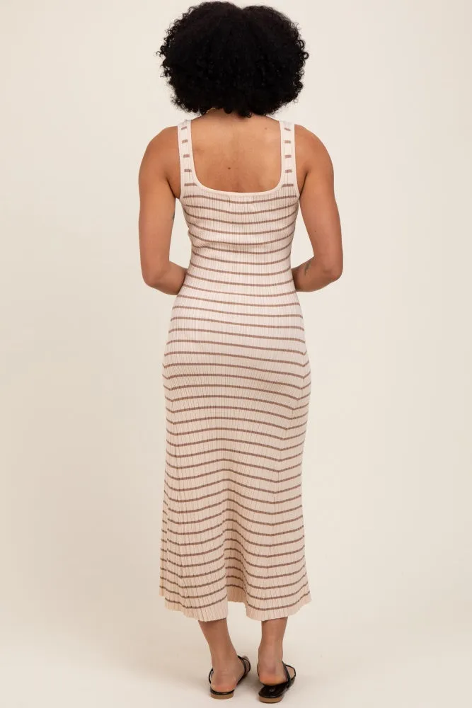 Natural/Mocha Lightweight Rib Fit And Flare Midi Dress sold by Pinkblush product image thumbnail 3