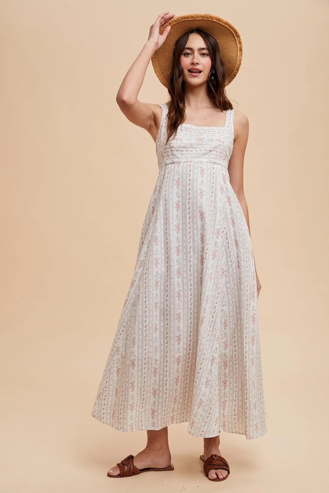 Light Gray Cotton Floral Square Neck Sleeveless Maxi Dress sold by Pinkblush product image thumbnail 2