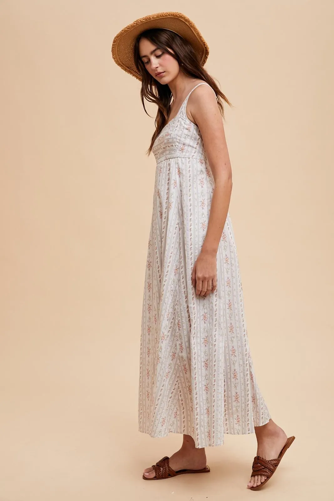 Light Gray Cotton Floral Square Neck Sleeveless Maxi Dress sold by Pinkblush product image thumbnail 3