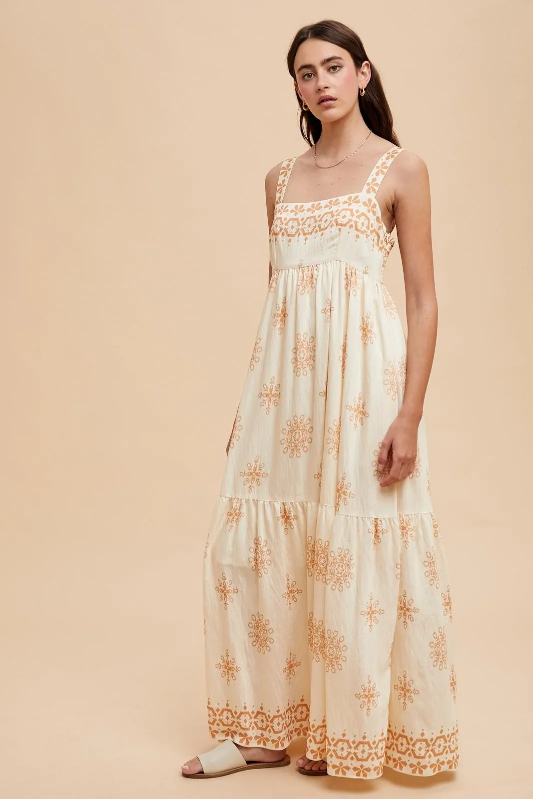 Cream Border Print Sleeveless Tiered Maxi Dress sold by Pinkblush product image thumbnail 2
