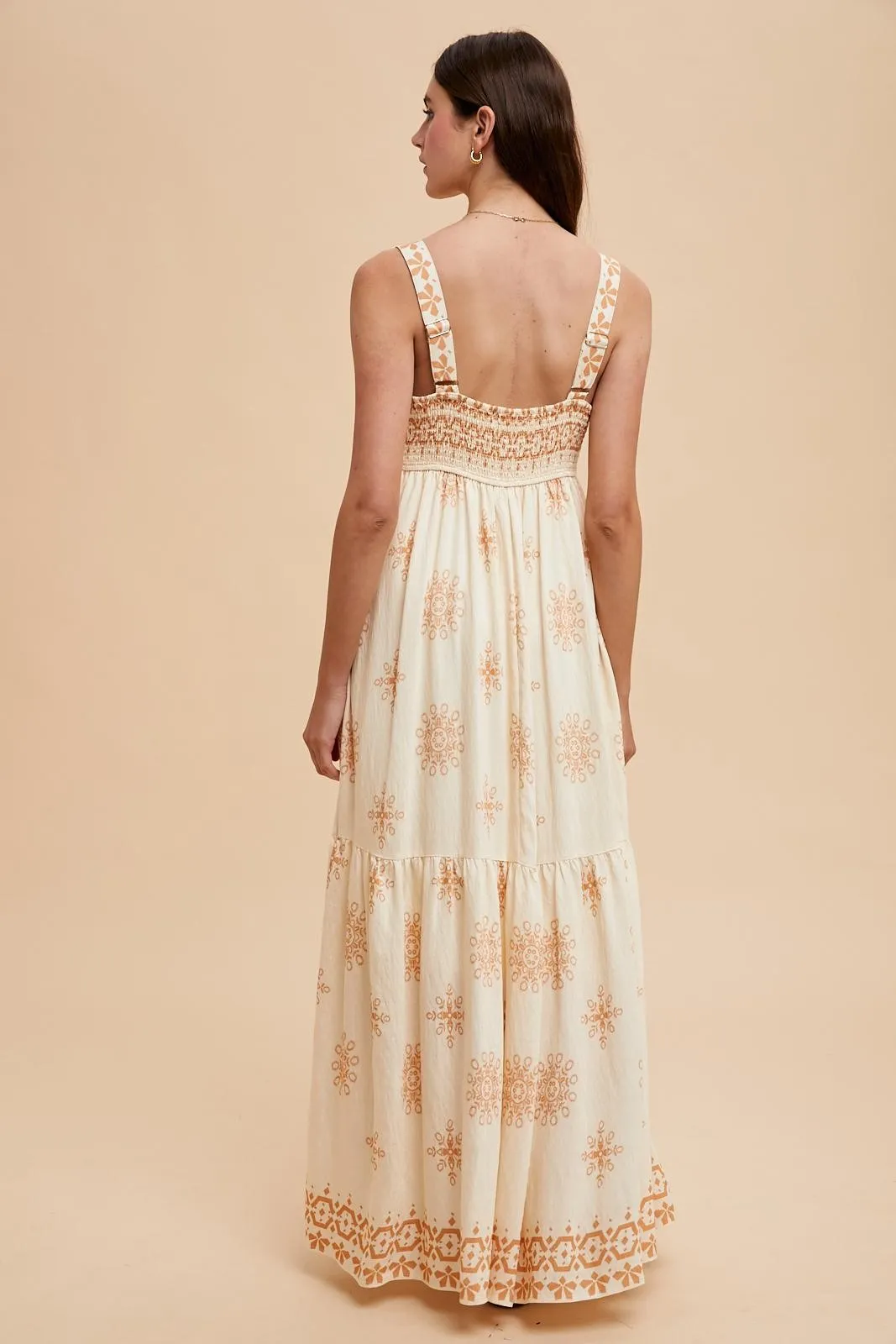 Cream Border Print Sleeveless Tiered Maxi Dress sold by Pinkblush product image thumbnail 3
