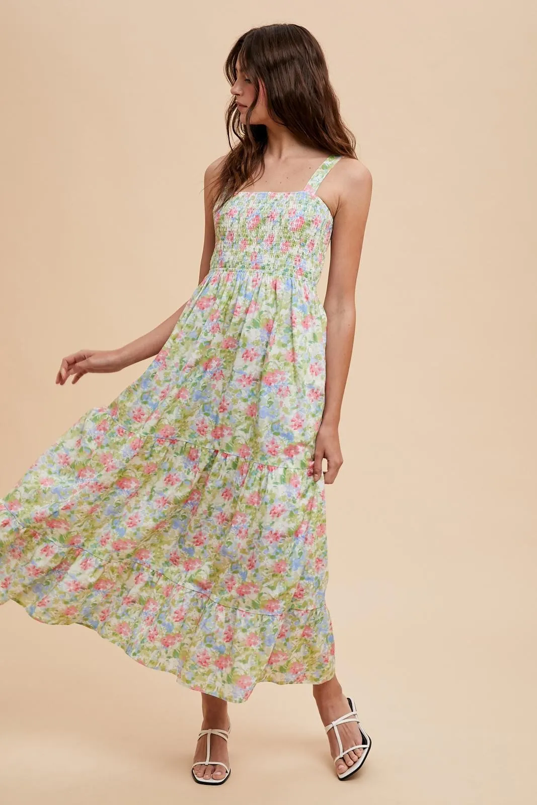 Multi Color Smocked Cotton Floral Sleeveless Maxi Dress sold by Pinkblush product image thumbnail 2