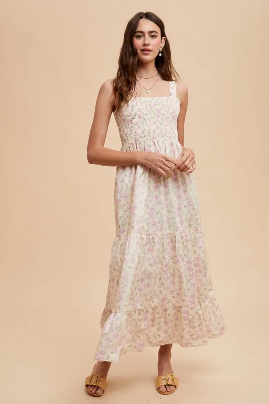 Light Pink Smocked Cotton Floral Sleeveless Maxi Dress sold by Pinkblush