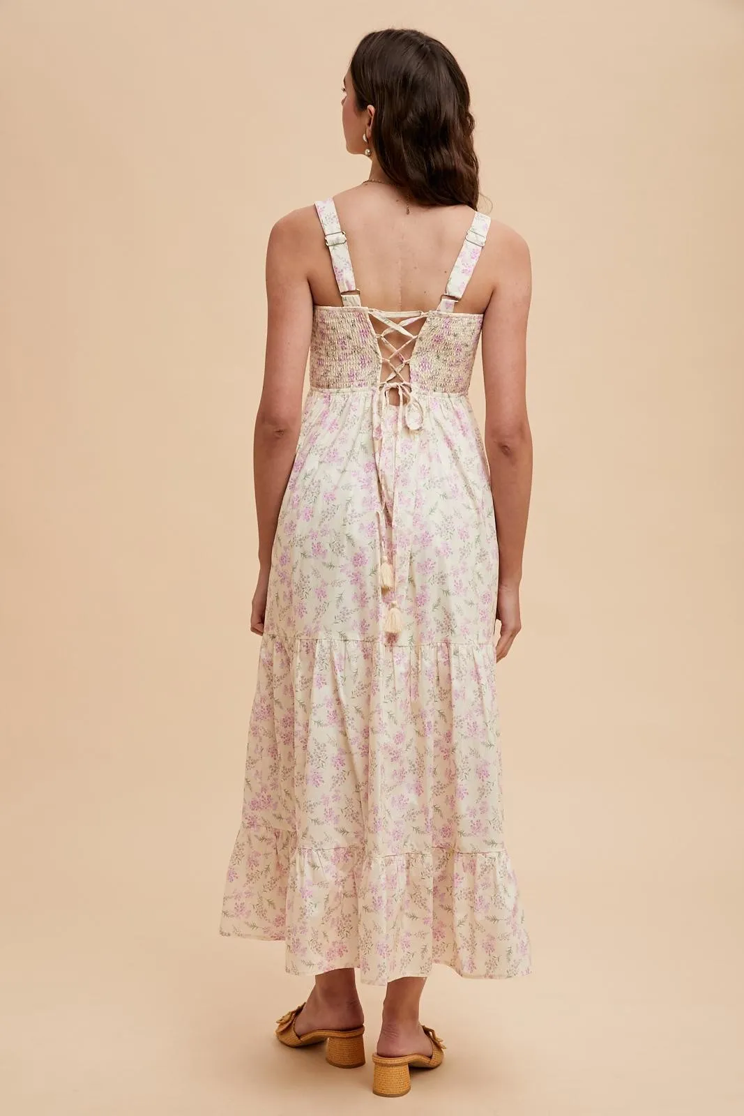 Light Pink Smocked Cotton Floral Sleeveless Maxi Dress sold by Pinkblush product image thumbnail 5