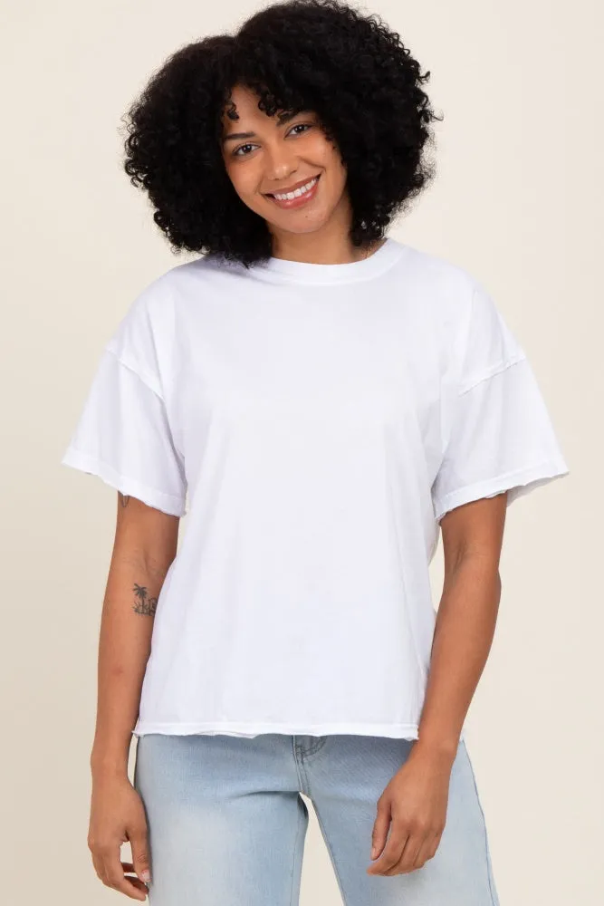 White Boxy Raw Edge Short Sleeve Tee sold by Pinkblush