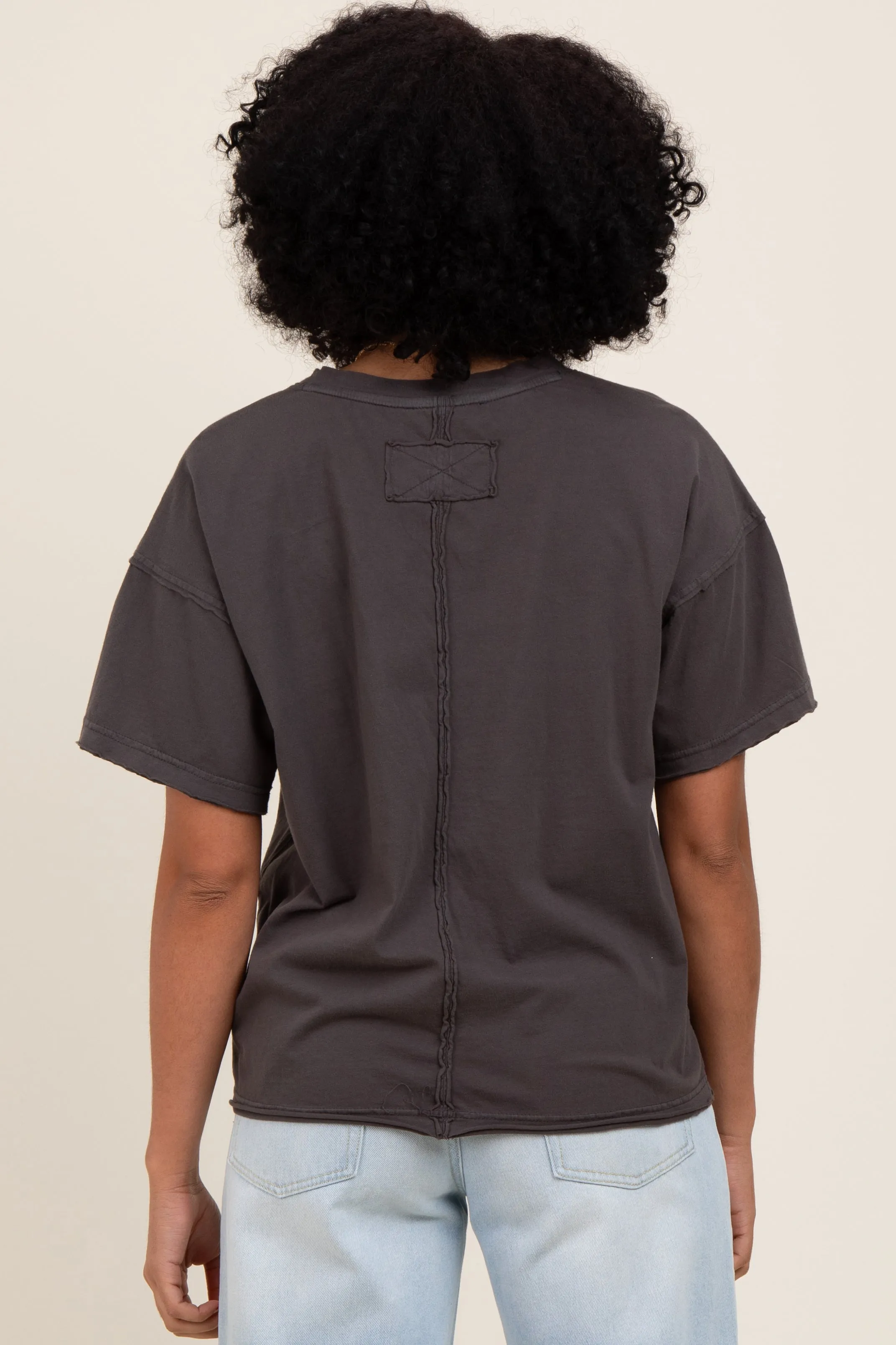 Black Boxy Raw Edge Short Sleeve Tee sold by Pinkblush product image thumbnail 4