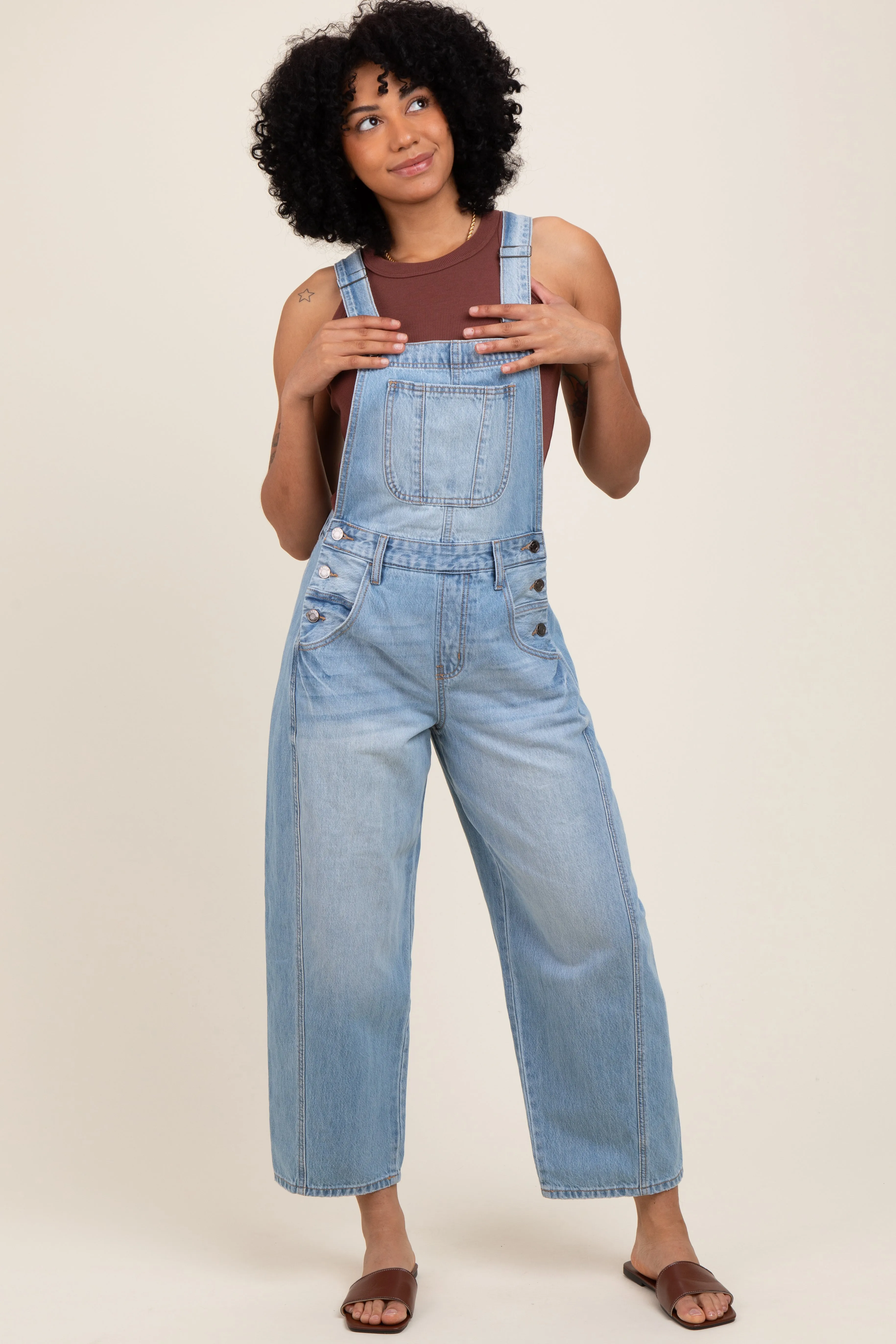 Light Blue Barrel Leg Overalls sold by Pinkblush product image thumbnail 2