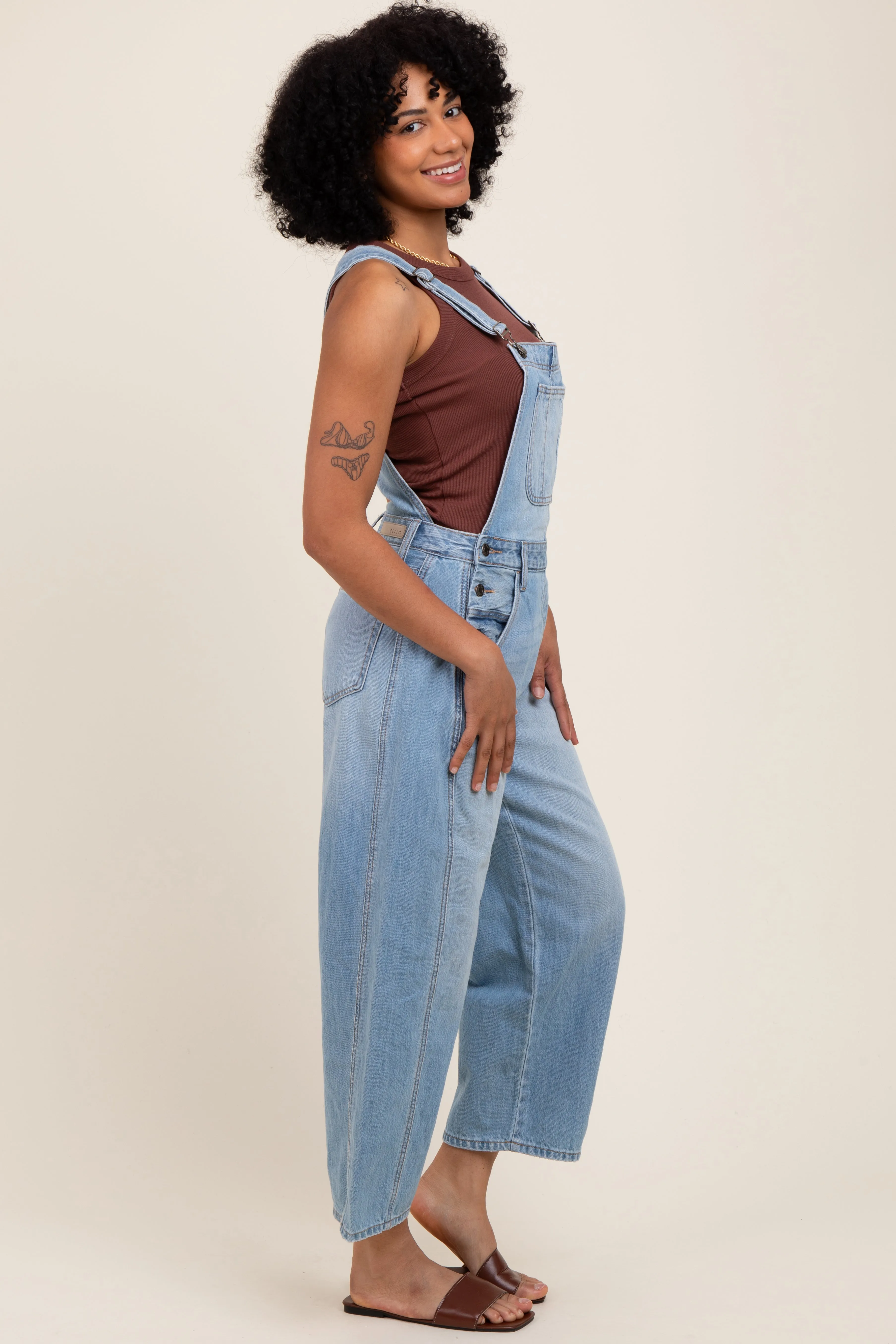 Light Blue Barrel Leg Overalls sold by Pinkblush product image thumbnail 3