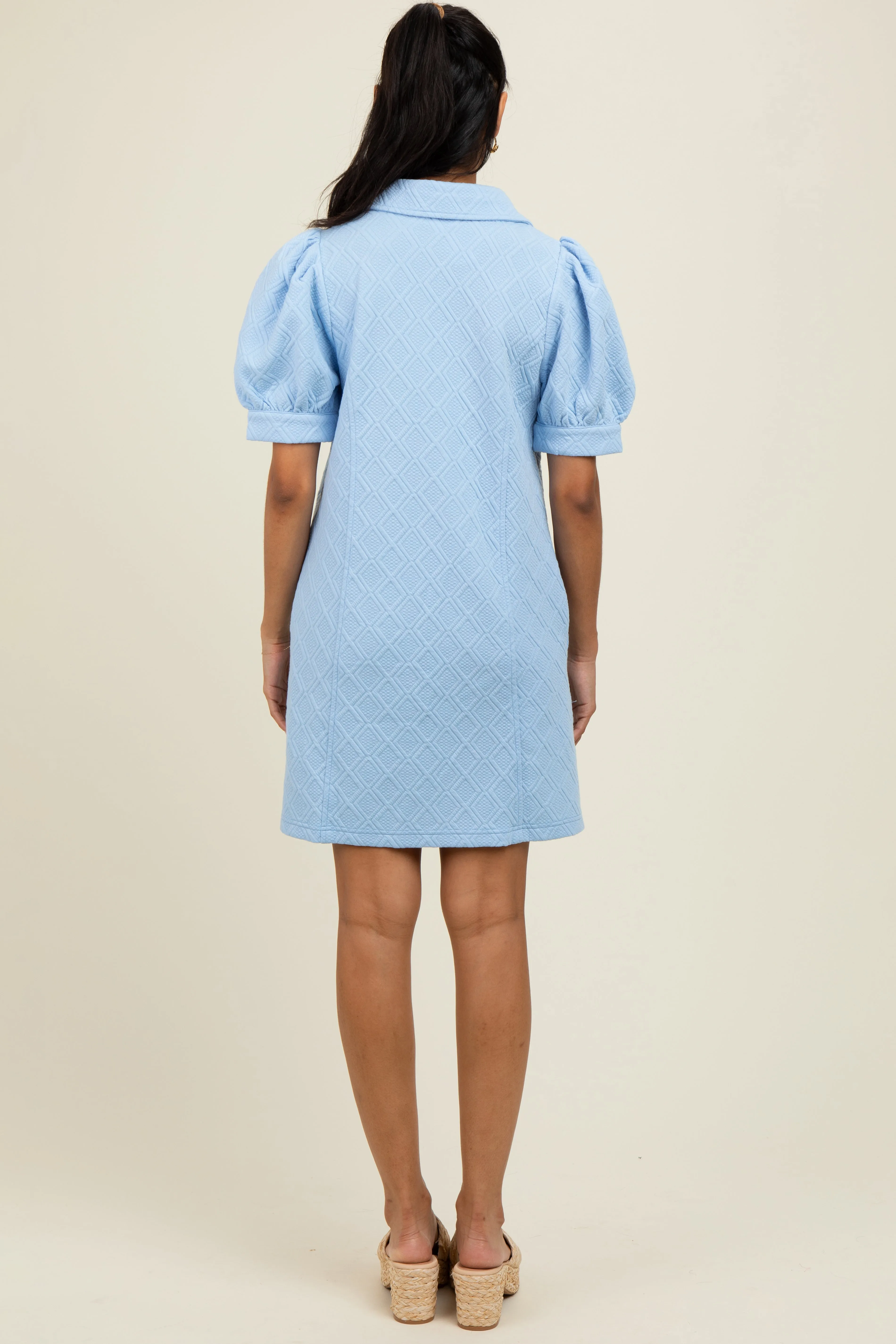 Light Blue Jacquard 1/4 Zip Mini Shirt Dress sold by Pinkblush product image thumbnail 3