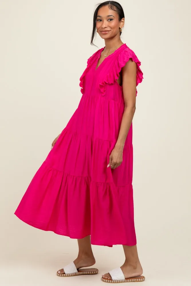 Fuchsia Ruffle Sleeve Tiered Midi Dress sold by Pinkblush product image thumbnail 3