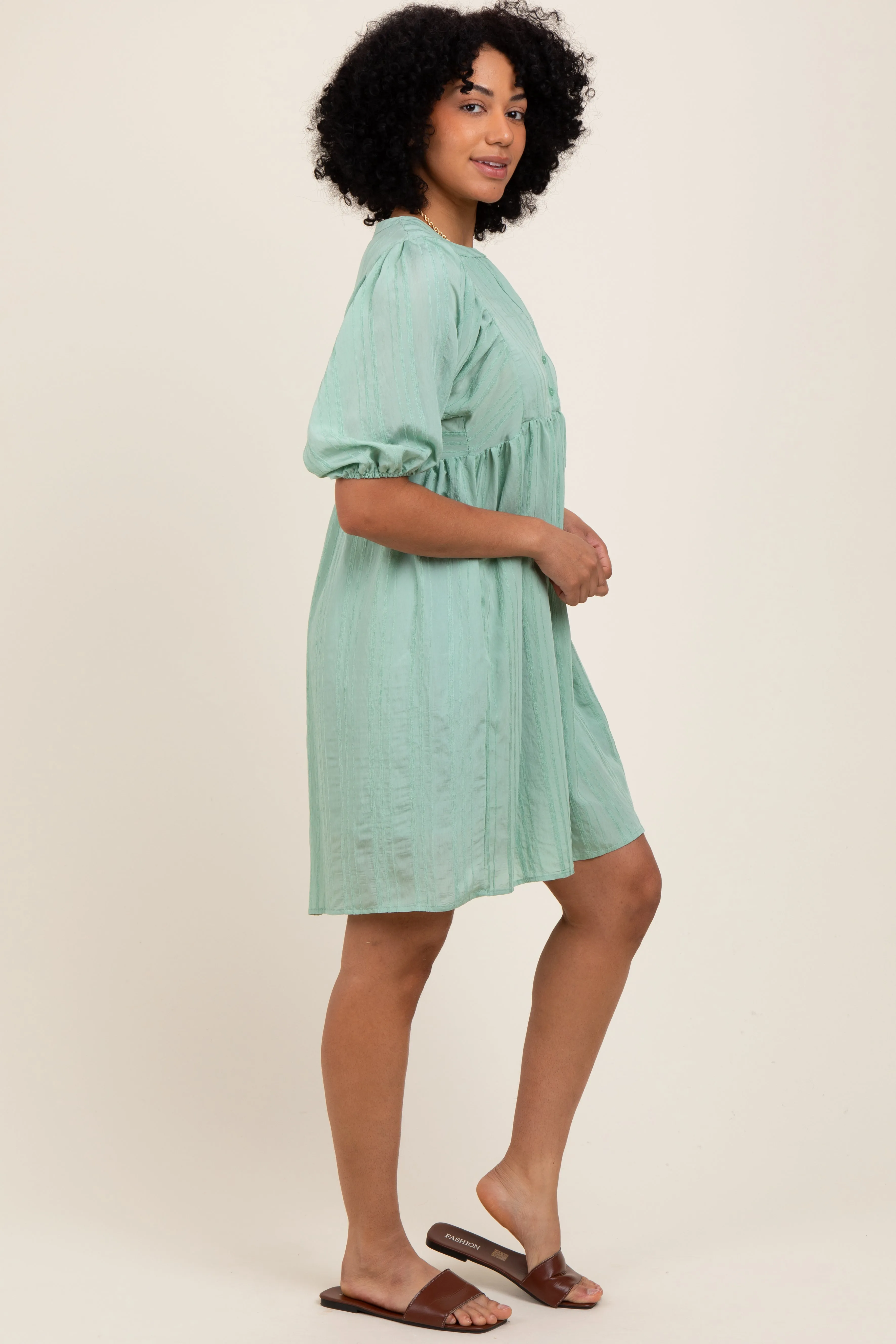 Light Olive Sheer Stripe Textured Mini Dress sold by Pinkblush product image thumbnail 2